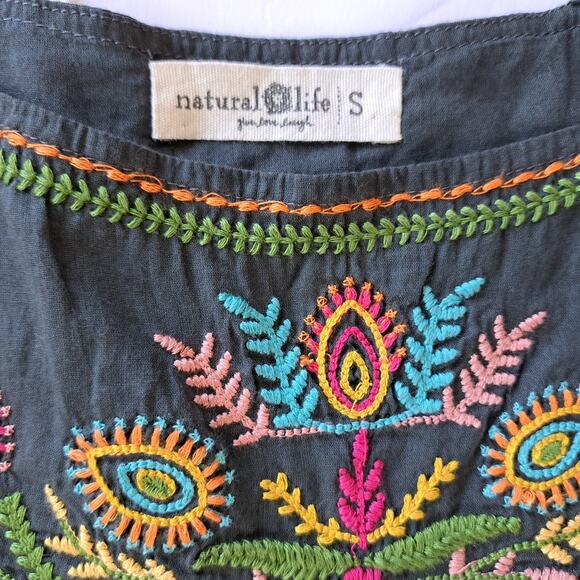 NATURAL LIFE Gray Adele Embroidered Cotton Midi Maxi Dress size Small Boho - Picture 8 of 11